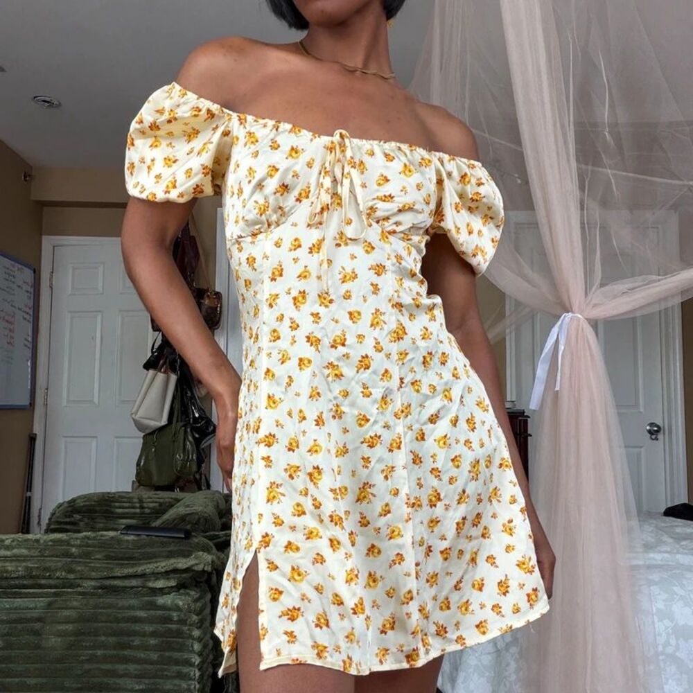 Blue Rain Floral Puff Sleeve Mini Dress Size S